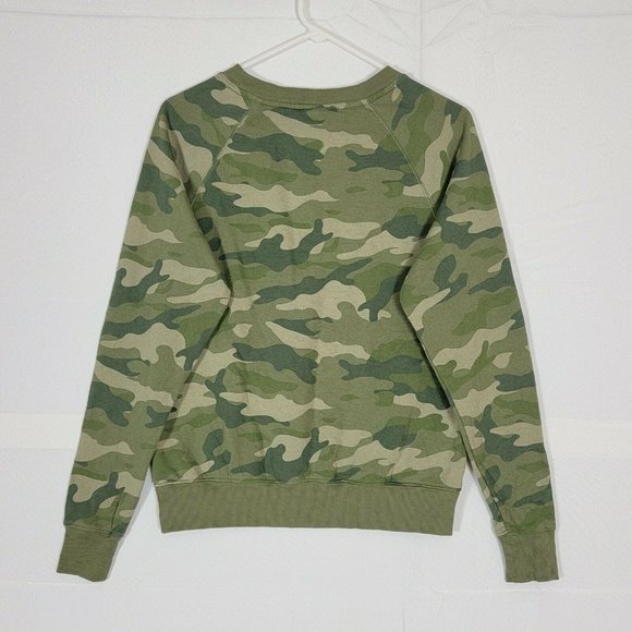 Old Navy Sweatshirt Womens XS Tall Green Camo Crewneck Fleece Lined - Picture 8 of 10